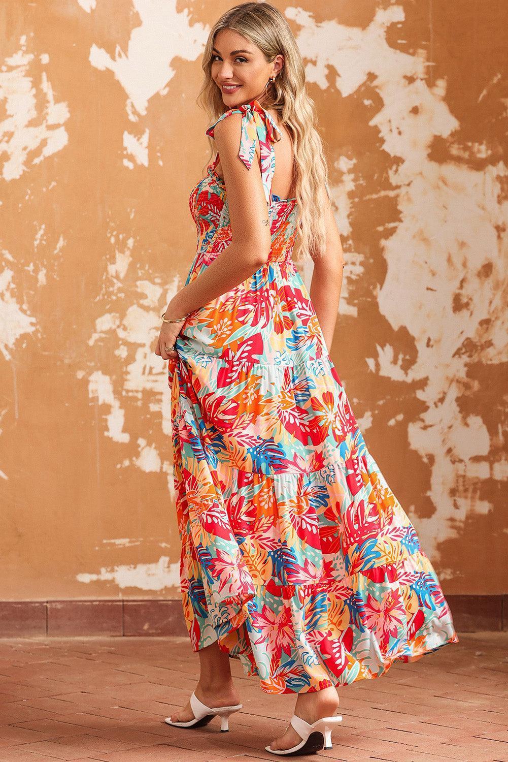 Staggering Look Tiered Tie Shoulder Maxi Dress - MXSTUDIO.COM