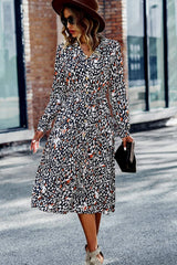 Staggering Printed Tiered Long Sleeve Dress - MXSTUDIO.COM