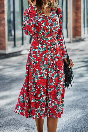 Staggering Printed Tiered Long Sleeve Dress - MXSTUDIO.COM
