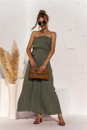 Staggering Tie Waist Strapless Tiered Maxi Dress - MXSTUDIO.COM