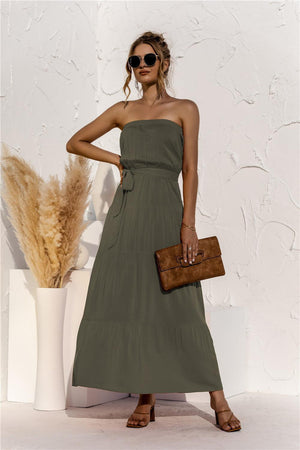 Staggering Tie Waist Strapless Tiered Maxi Dress - MXSTUDIO.COM