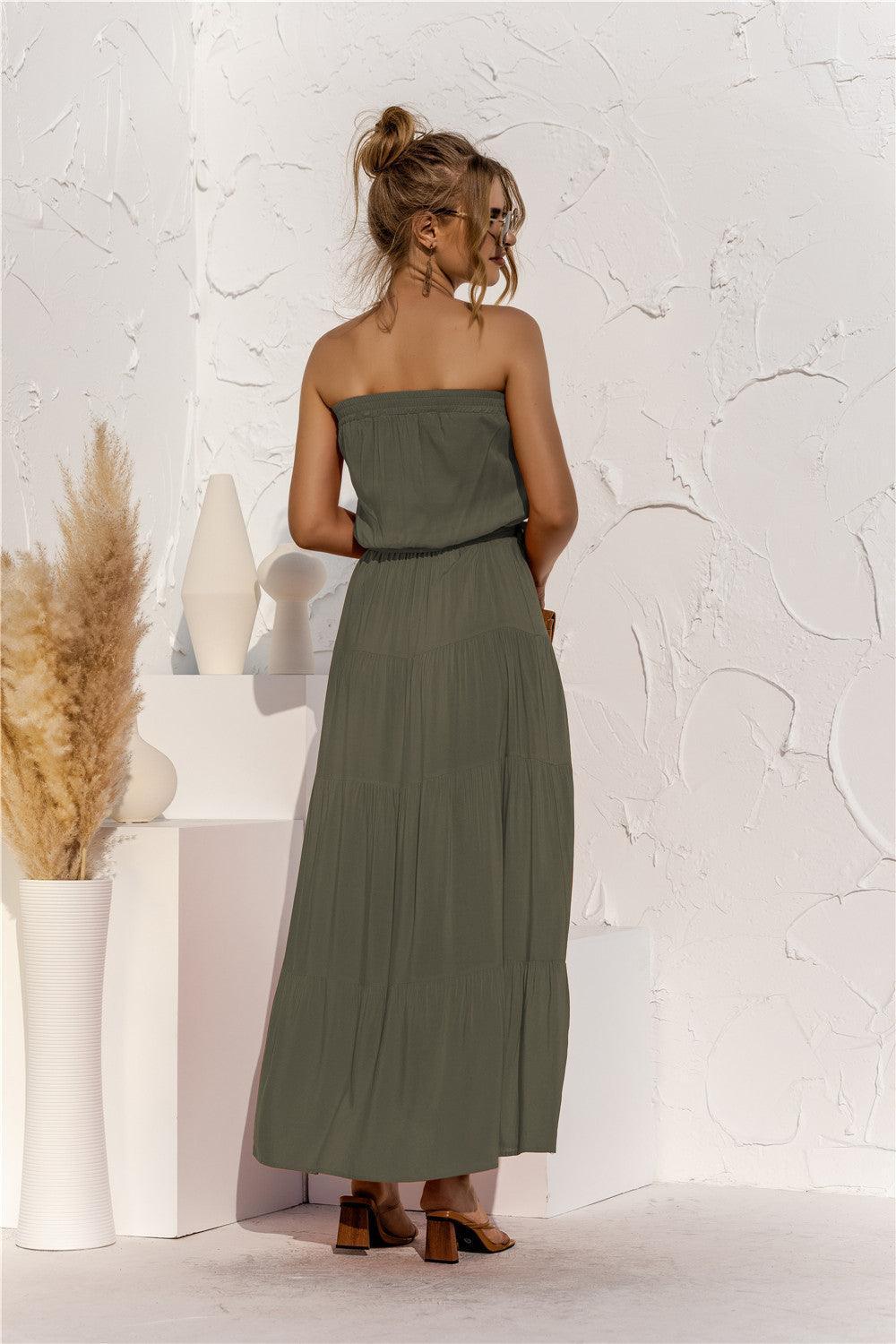 Staggering Tie Waist Strapless Tiered Maxi Dress - MXSTUDIO.COM