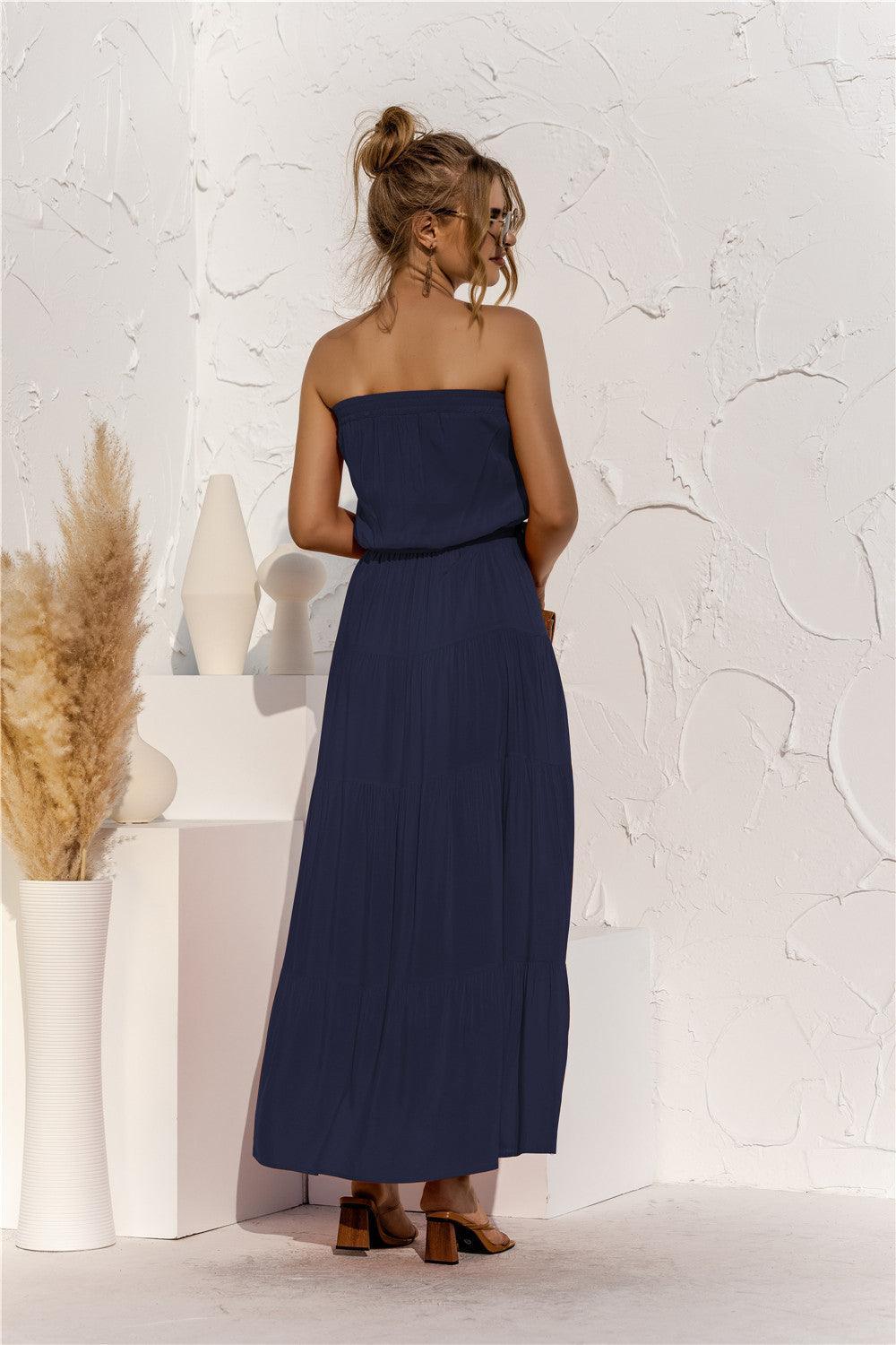 Staggering Tie Waist Strapless Tiered Maxi Dress - MXSTUDIO.COM