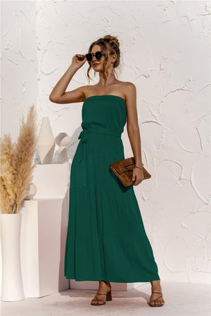 Staggering Tie Waist Strapless Tiered Maxi Dress - MXSTUDIO.COM