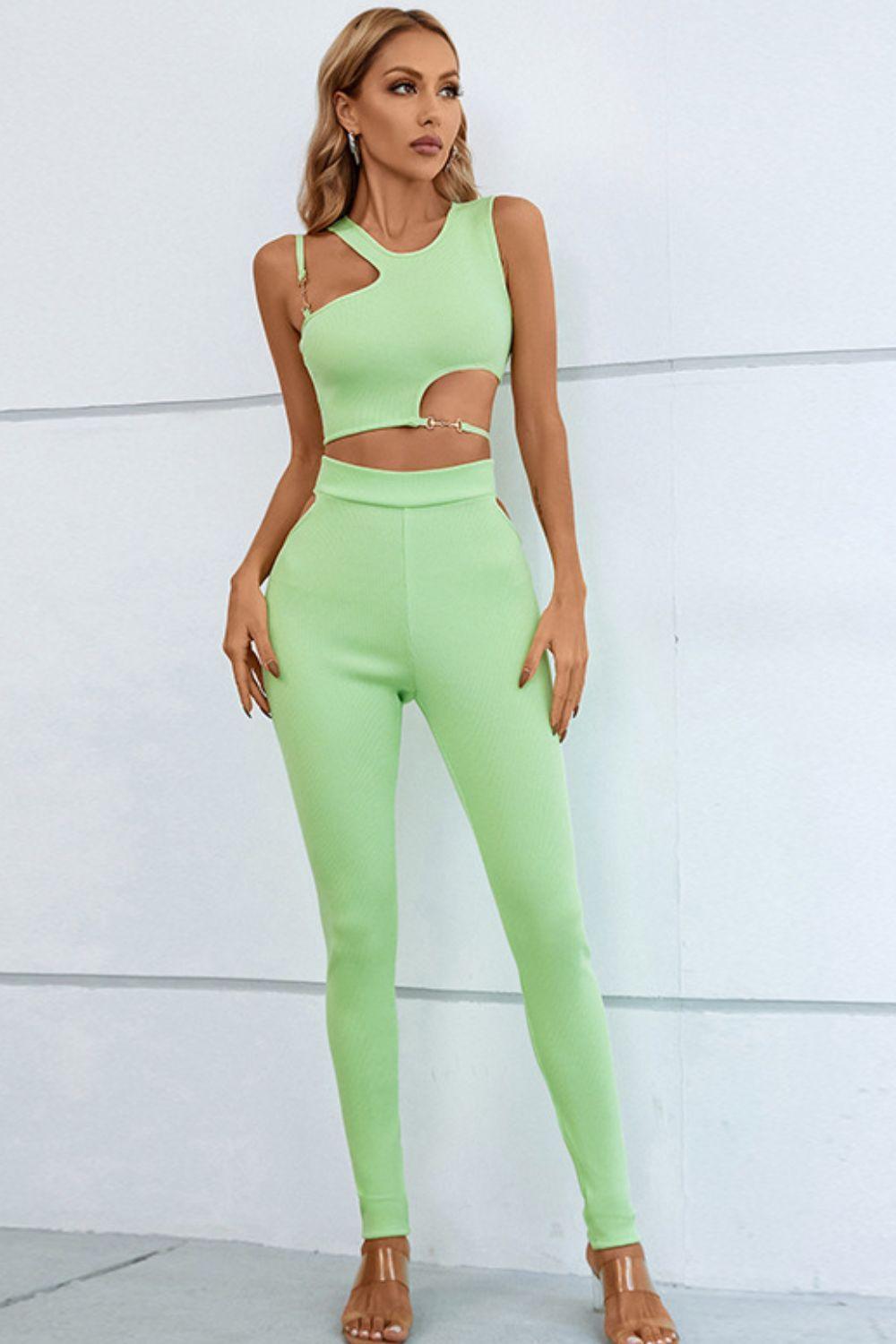 Standout Crop Top and High Waisted Pants Set - MXSTUDIO.COM