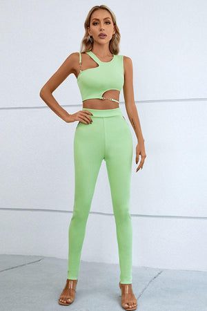 Standout Crop Top and High Waisted Pants Set - MXSTUDIO.COM