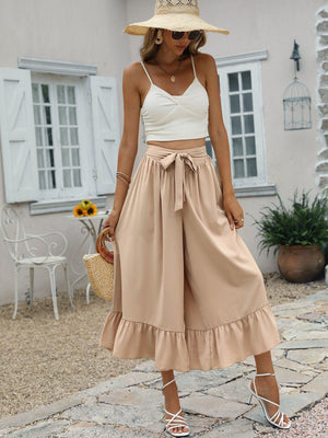 Standout Piece Cropped Ruffle Wide Leg Pants - MXSTUDIO.COM