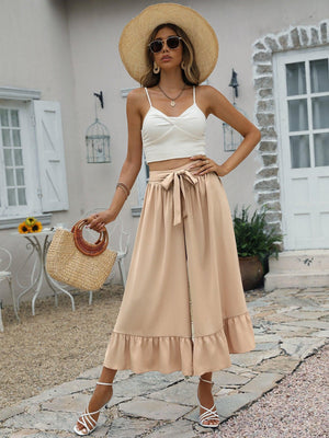 Standout Piece Cropped Ruffle Wide Leg Pants - MXSTUDIO.COM