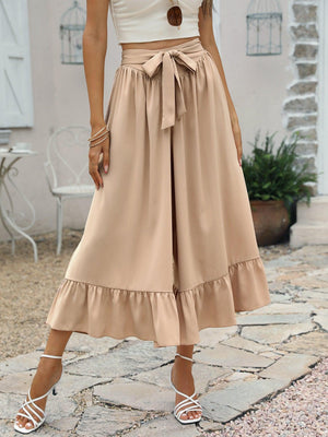 Standout Piece Cropped Ruffle Wide Leg Pants - MXSTUDIO.COM