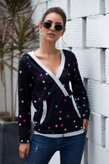 Star Print Kangaroo Pocket Black Hoodie - MXSTUDIO.COM