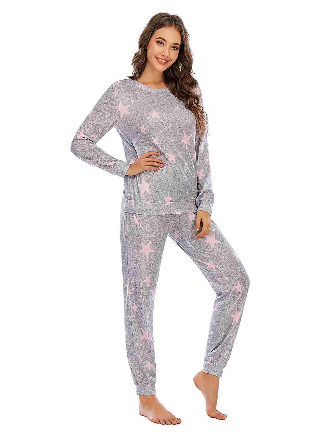 Star Print Long Sleeve Top and Pants Lounge Set - MXSTUDIO.COM