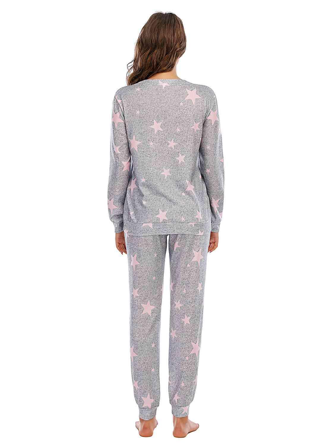 Star Print Long Sleeve Top and Pants Lounge Set - MXSTUDIO.COM