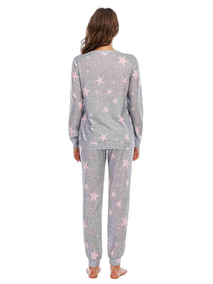 Star Print Long Sleeve Top and Pants Lounge Set - MXSTUDIO.COM