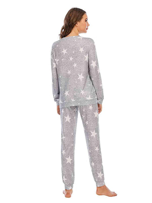 Star Print Long Sleeve Top and Pants Lounge Set - MXSTUDIO.COM