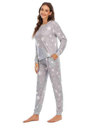 Star Print Long Sleeve Top and Pants Lounge Set - MXSTUDIO.COM