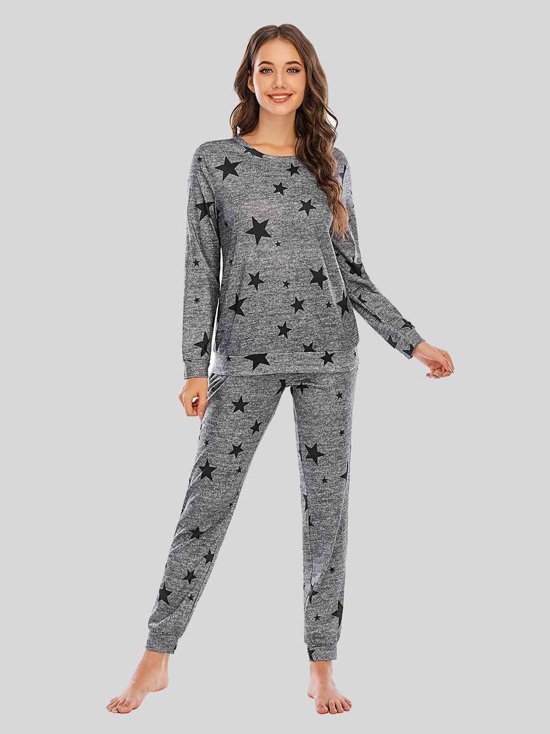 Star Print Long Sleeve Top and Pants Lounge Set - MXSTUDIO.COM