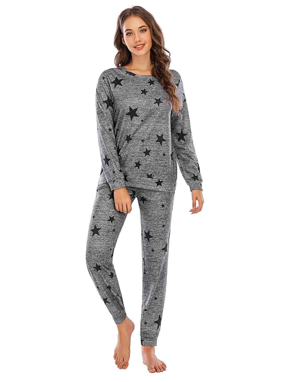 Star Print Long Sleeve Top and Pants Lounge Set - MXSTUDIO.COM