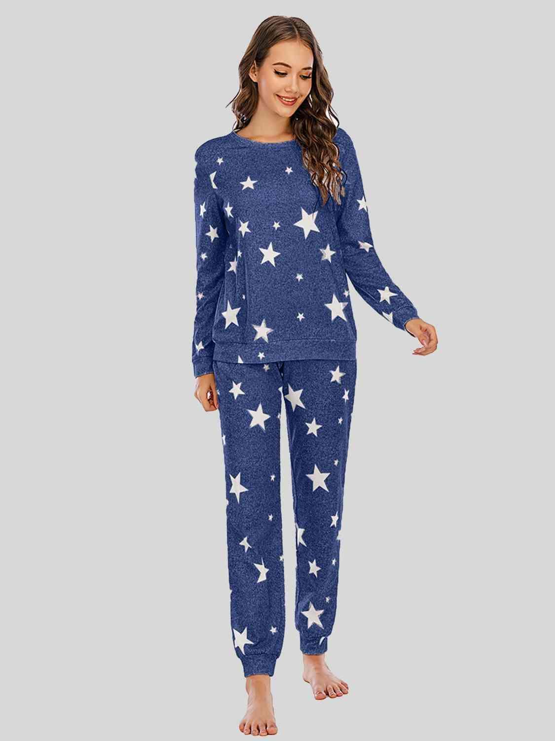 Star Print Long Sleeve Top and Pants Lounge Set - MXSTUDIO.COM