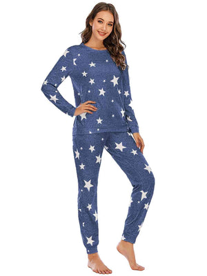 Star Print Long Sleeve Top and Pants Lounge Set - MXSTUDIO.COM