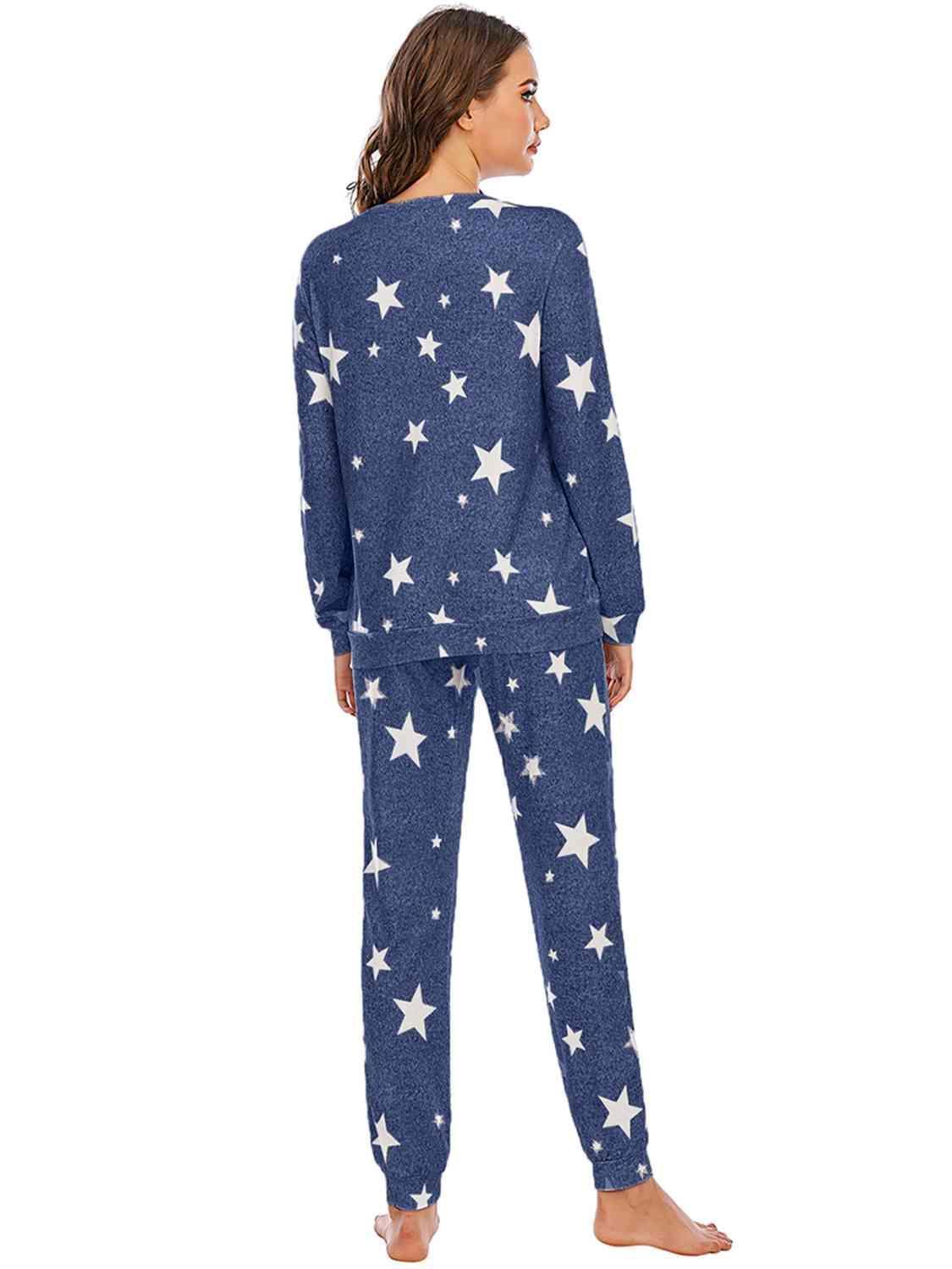 Star Print Long Sleeve Top and Pants Lounge Set - MXSTUDIO.COM