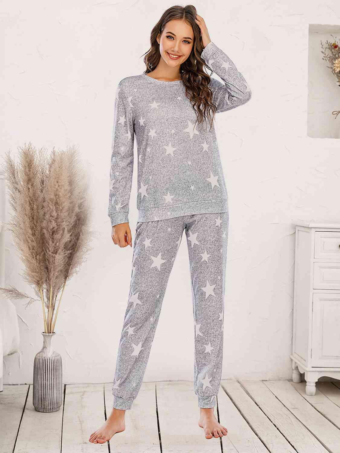 Star Print Long Sleeve Top and Pants Lounge Set - MXSTUDIO.COM