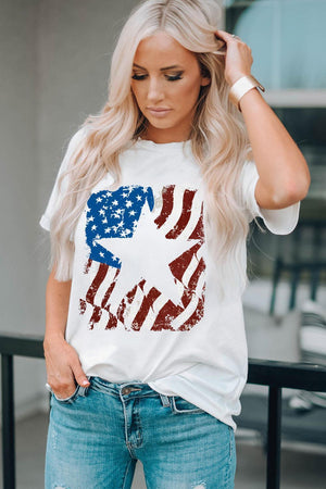 Star US Flag White Graphic Tee Shirt - MXSTUDIO.COM