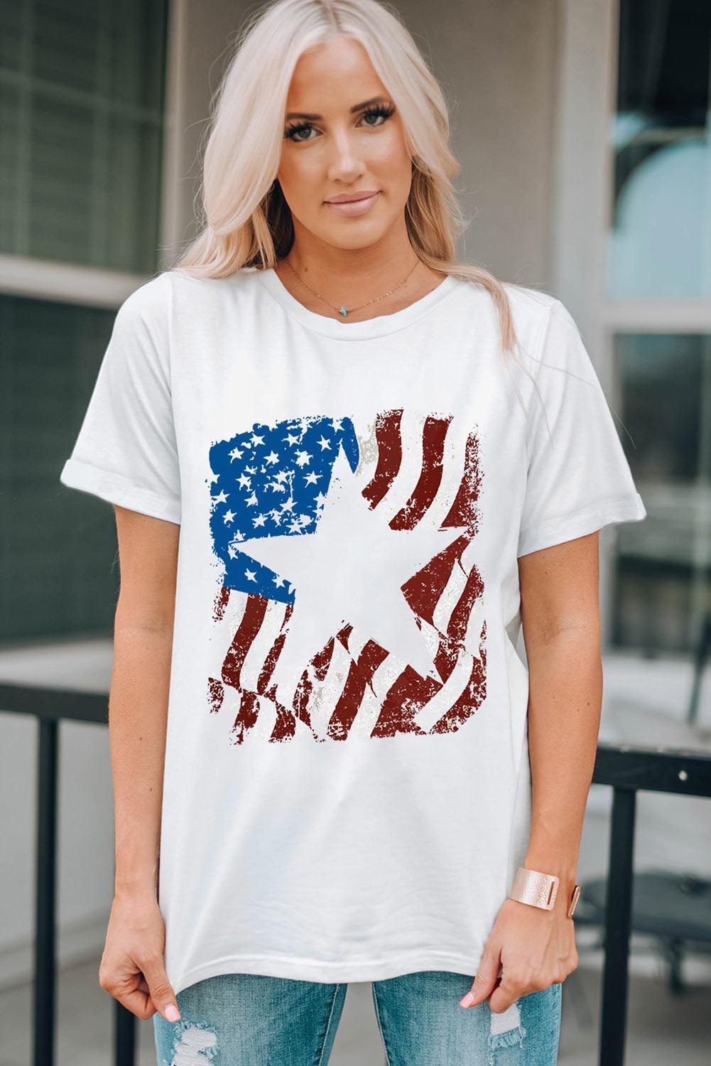 Star US Flag White Graphic Tee Shirt - MXSTUDIO.COM