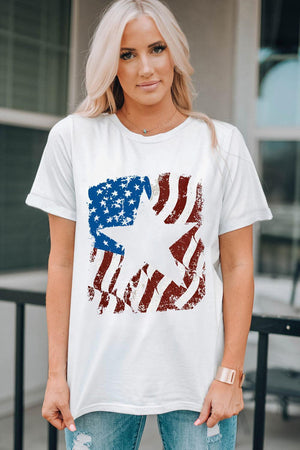 Star US Flag White Graphic Tee Shirt - MXSTUDIO.COM