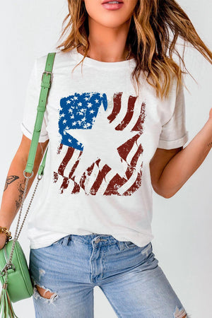 Star US Flag White Graphic Tee Shirt - MXSTUDIO.COM