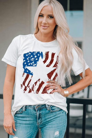 Star US Flag White Graphic Tee Shirt - MXSTUDIO.COM