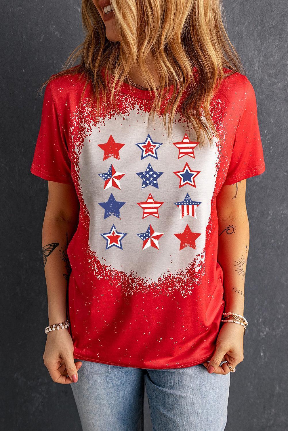 Star and Stripes Red Graphic US Flag T Shirt - MXSTUDIO.COM