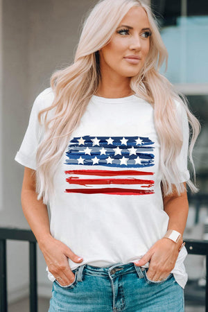 Stars and Stripes Crew Neck White US Flag T Shirt - MXSTUDIO.COM