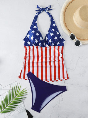 a bathing suit with an american flag pattern