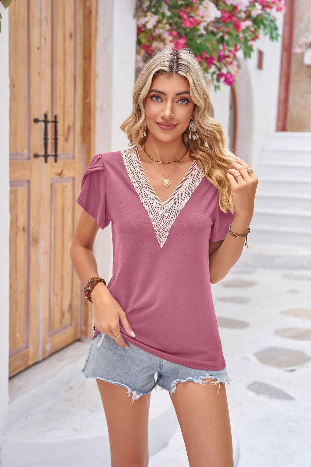 Start Anew Petal Sleeve V Neck Blouse - MXSTUDIO.COM