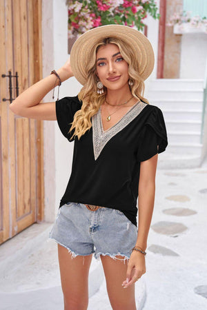 Start Anew Petal Sleeve V Neck Blouse - MXSTUDIO.COM