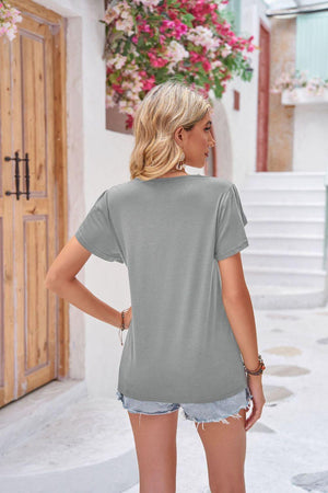 Start Anew Petal Sleeve V Neck Blouse - MXSTUDIO.COM