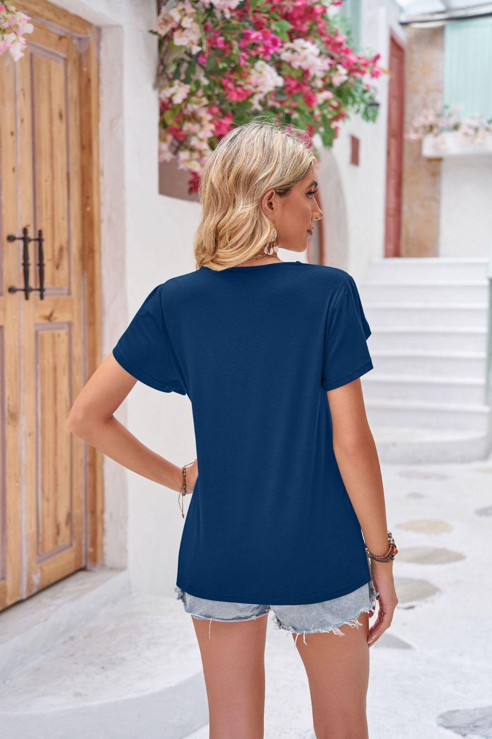 Start Anew Petal Sleeve V Neck Blouse - MXSTUDIO.COM