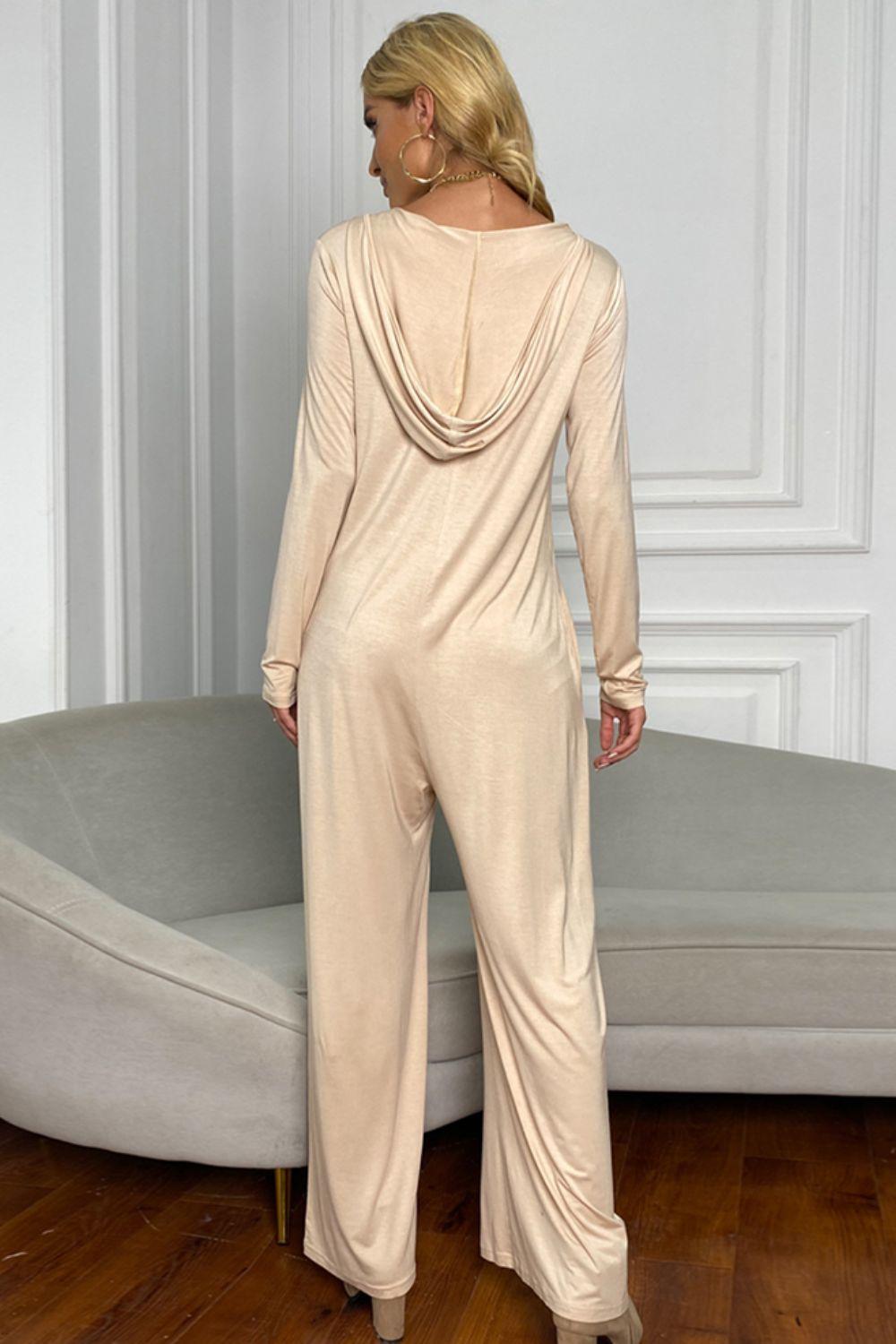 Stay Cool V Neck Long Sleeve Wide Leg Jumpsuit - MXSTUDIO.COM