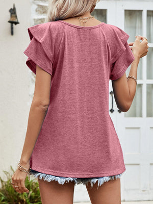 Stay Focused V Neck Layered Flutter Sleeve Blouse - MXSTUDIO.COM