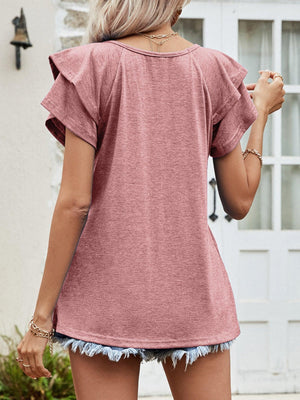 Stay Focused V Neck Layered Flutter Sleeve Blouse - MXSTUDIO.COM