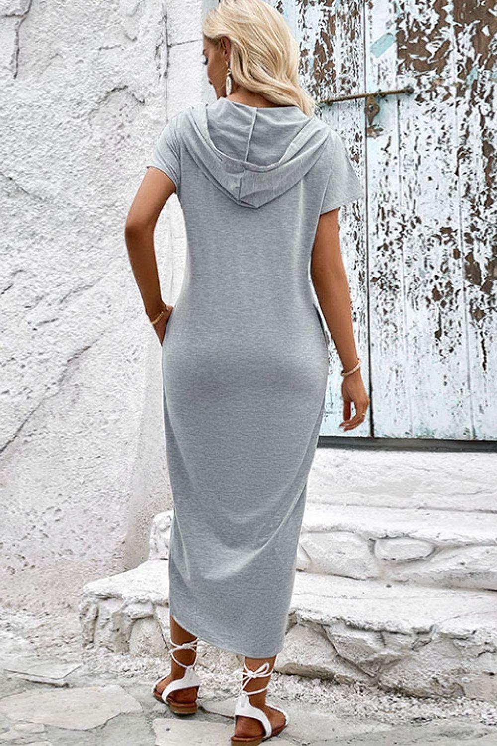 Stay Loose Short Sleeve Hooded Midi Dress - MXSTUDIO.COM