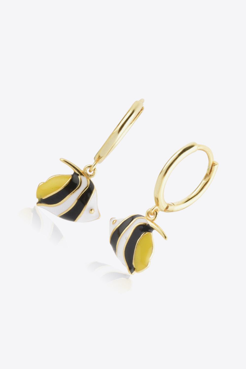 Steal The Show Gold Plated Fish Drop Huggie Earrings - MXSTUDIO.COM