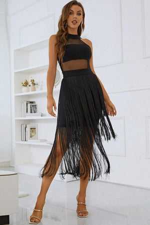 Steal the Show Black Fringe Hem Dress - MXSTUDIO.COM