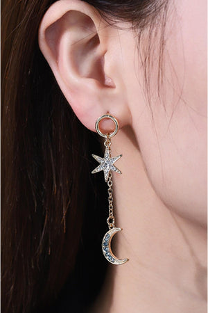 Stellar Inlaid Rhinestone Moon And Star Earrings - MXSTUDIO.COM