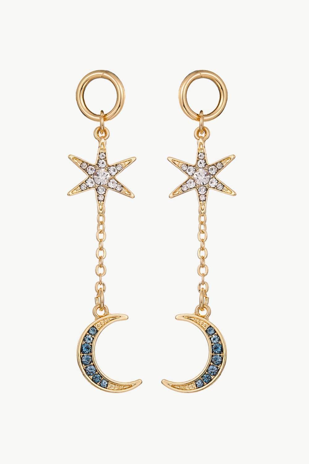 Stellar Inlaid Rhinestone Moon And Star Earrings - MXSTUDIO.COM