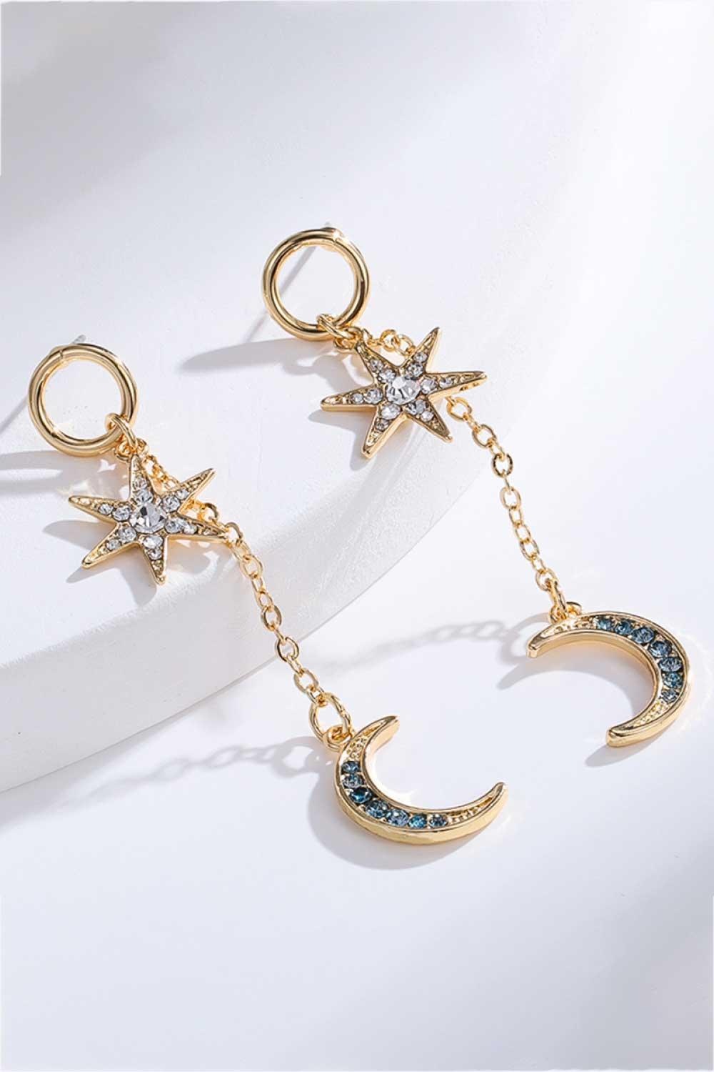 Stellar Inlaid Rhinestone Moon And Star Earrings - MXSTUDIO.COM