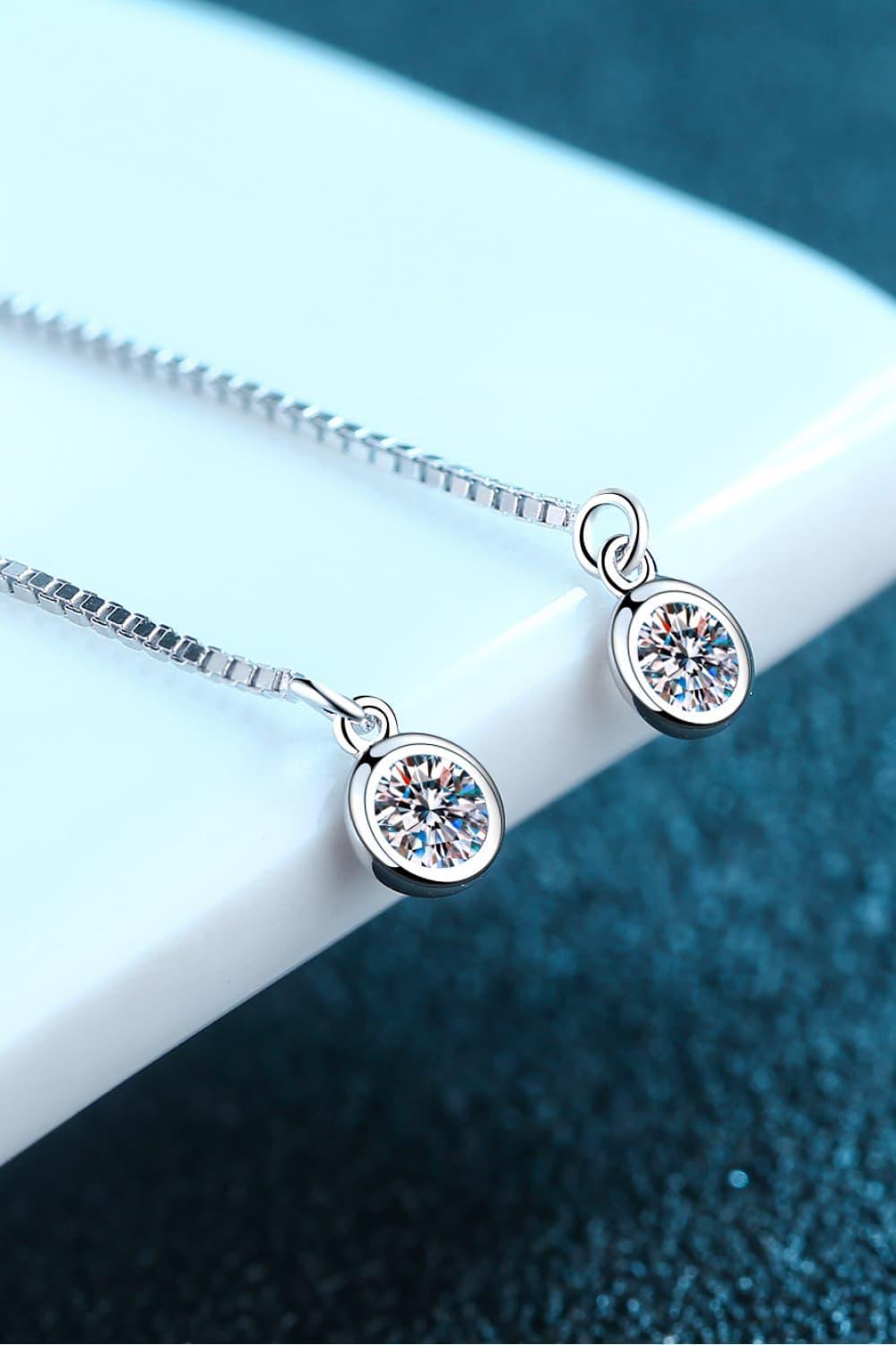 Sterling Silver Threader Style Moissanite Drop Earrings - MXSTUDIO.COM