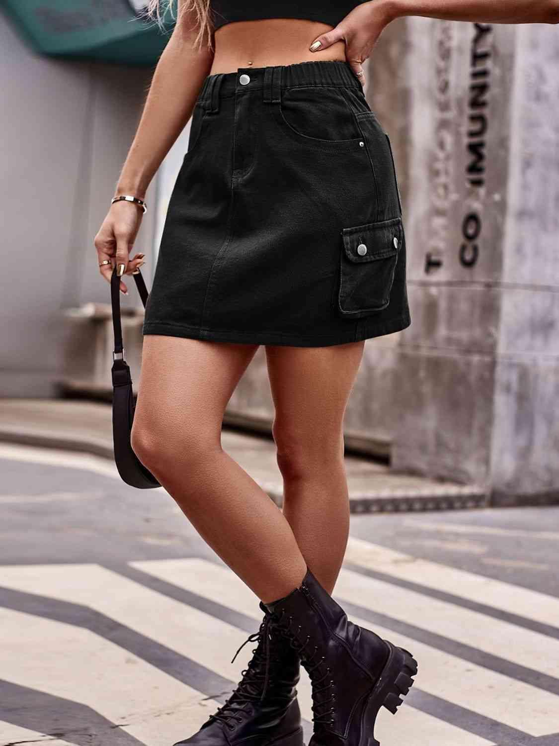 Street Appeal Denim Mini Skirt With Pockets - MXSTUDIO.COM