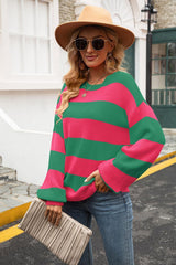 Street Chic Crew Neck Striped Pullover Sweater - MXSTUDIO.COM