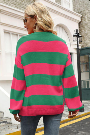 Street Chic Crew Neck Striped Pullover Sweater - MXSTUDIO.COM